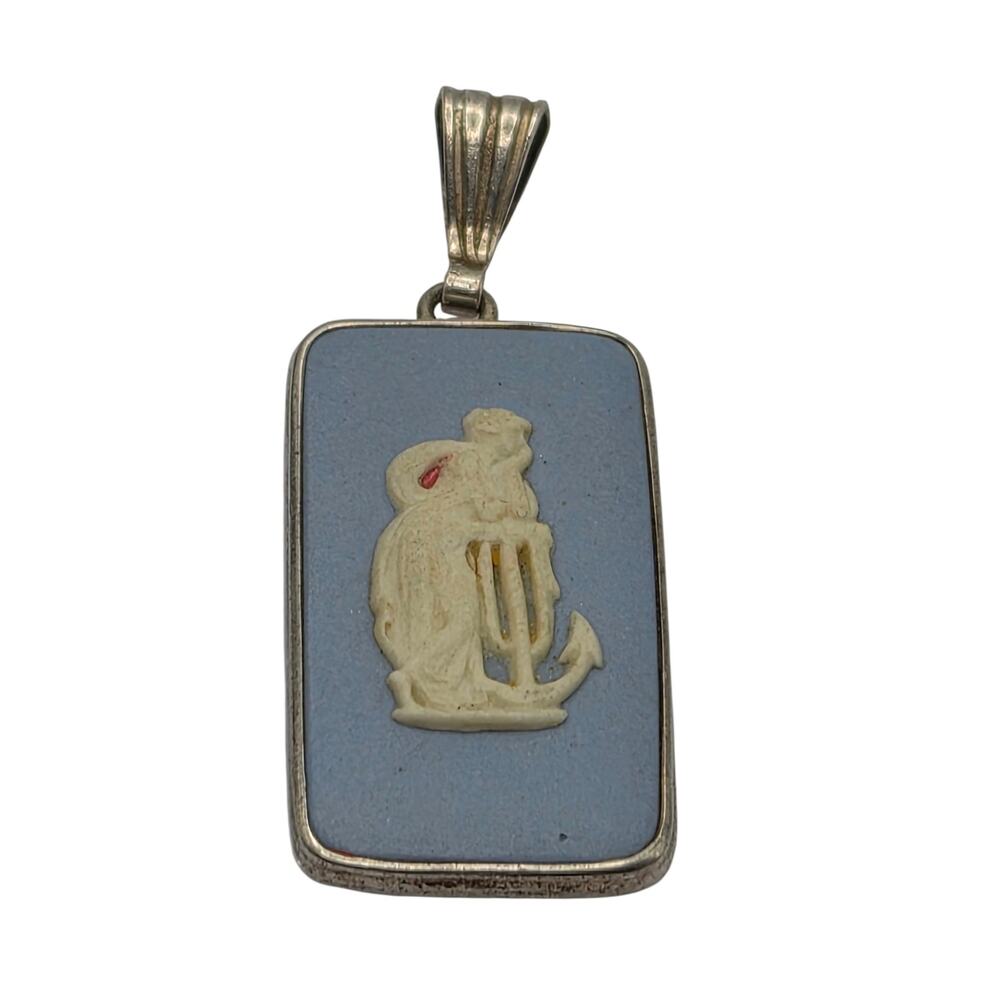 Vintage Wedgwood Sterling Jasperware Pendant Cherub Anchor England